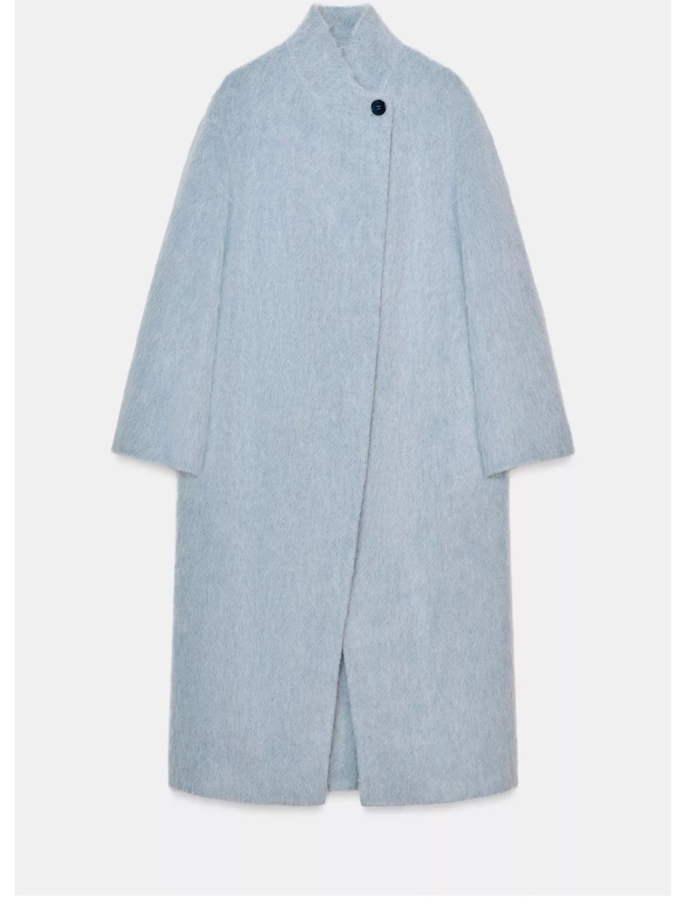 Zara Pale Blue Long Wool-Blend Coat